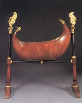 Biedermeier Black Walnut, Ebonized and Parcel Gilt Cradle